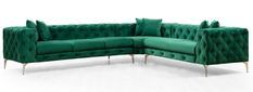 Canapé d'angle gauche capitonné velours vert et pieds chromés Herakles 270 cm