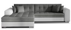 Canapé d'angle gauche convertible 4 places tissu gris foncé et simili blanc Looka 295 cm