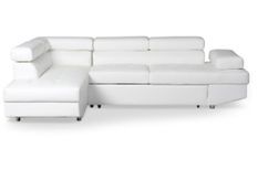 Canapé d'angle gauche convertible avec têtières relevables simili cuir blanc Lanzo