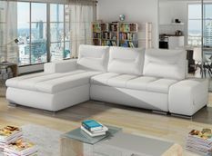 Canapé d'angle gauche convertible simili cuir blanc Waker 275 cm