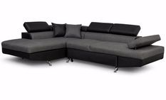 Canapé d'angle gauche convertible tissu gris et simili noir Mio 271 cm