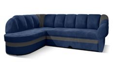 Canapé d'angle gauche convertible velours bleu marine et gris clair Sundy 250 cm