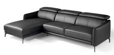 Canapé d'angle gauche cuir noir et pieds acier inoxydable Yaro
