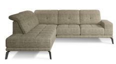Canapé d'angle gauche design matelassé tissu beige chiné et pied noir Kazane 275 cm