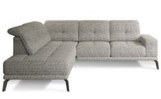 Canapé d'angle gauche design matelassé tissu beige foncé chiné et pied noir Kazane 275 cm