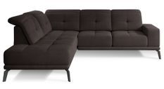 Canapé d'angle gauche design matelassé tissu doux brillant marron et pied noir Kazane 275 cm