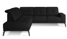 Canapé d'angle gauche design matelassé tissu noir et pied noir Kazane 275 cm