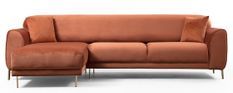 Canapé d'angle gauche design velours orange et pieds acier doré Liza