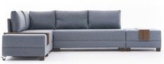 Canapé d'angle gauche et 2 poufs tissu bleu Tikona 280 cm