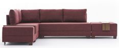 Canapé d'angle gauche et 2 poufs tissu rouge Tikona 280 cm