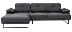 Canapé d'angle gauche moderne tissu doux anthracite pieds métal noir Kustone 274 cm