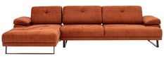 Canapé d'angle gauche moderne tissu doux orange pieds métal noir Kustone 274 cm