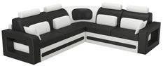 Canapé d'angle gauche original et moderne simili cuir noir et blanc Kaming 270 cm