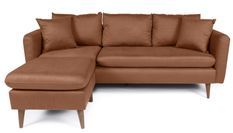 Canapé d'angle gauche tissu marron clair avec pieds en bois naturel Rival 215 cm