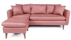 Canapé d'angle gauche tissu rose avec pieds en bois naturel Rival 215 cm