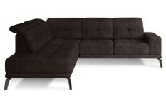 Canapé d'angle gauche vintage matelassé tissu vintage marron et pied noir Kazane 275 cm