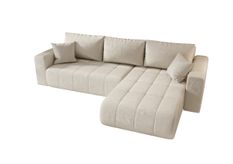 Canapé d'angle MILO Droite en velours beige avec fonction couchage