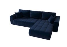 Canapé d'angle MILO Droite en velours bleu foncé avec fonction couchage