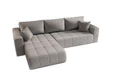 Canapé d'angle MILO Gauche en velours gris clair avec fonction couchage