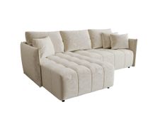 Canapé d'angle ONIL Gauche en velours beige avec fonction couchage