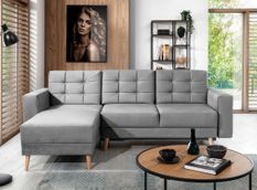 Canapé d’angle réversible convertible ANSKA en velours avec pieds en bois naturel – 248 cm