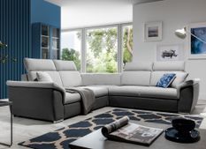 Canapé d’angle réversible convertible NEO en tissu et simili cuir avec pieds en acier chromé – 266 cm