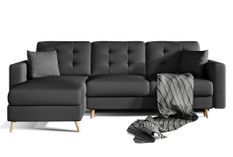 Canapé d'angle réversible et convertible simili cuir noir Anska 250 cm