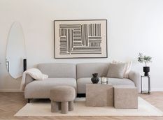 Canapé d’angle SALVADOR en tissu bouclette gris clair – 265 cm