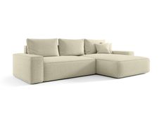Canapé d’angle tissu bouclé convertible avec coffre NINA