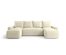 Canapé d’angle tissu bouclé panoramique convertible avec coffre SOFYA