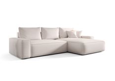 Canapé d’angle tissu tressé convertible avec coffre NINA