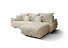 Canapé d'angle TOKYO Droite en velours beige avec fonction couchage