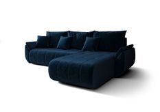 Canapé d'angle TOKYO Droite en velours bleu foncé avec fonction couchage
