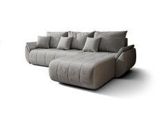 Canapé d'angle TOKYO Droite en velours gris clair avec fonction couchage