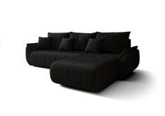 Canapé d'angle TOKYO Droite en velours noir avec fonction couchage