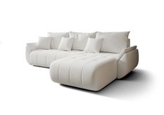 Canapé d'angle TOKYO Droite en velours sénile beige avec fonction couchage