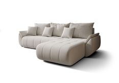 Canapé d'angle TOKYO Droite en velours sénile beige clair avec fonction couchage