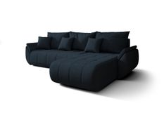 Canapé d'angle TOKYO Droite en velours sénile bleu avec fonction couchage
