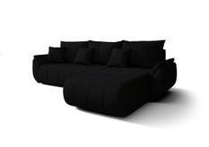 Canapé d'angle TOKYO Droite en velours sénile noir avec fonction couchage