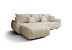 Canapé d'angle TOKYO Gauche en velours beige avec fonction couchage