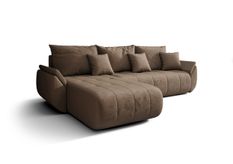 Canapé d'angle TOKYO Gauche en velours brun avec fonction couchage