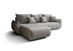 Canapé d'angle TOKYO Gauche en velours gris clair avec fonction couchage