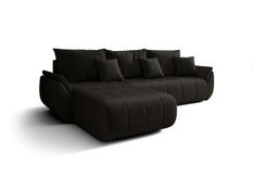 Canapé d'angle TOKYO Gauche en velours gris foncé avec fonction couchage