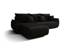 Canapé d'angle TOKYO Gauche en velours noir avec fonction couchage