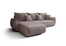 Canapé d'angle TOKYO Gauche en velours rose foncé avec fonction couchage