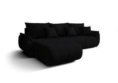Canapé d'angle TOKYO Gauche en velours sénile noir avec fonction couchage