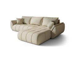 Canapé d'angle TOKYO PREMIUM Droite en velours beige avec fonction couchage