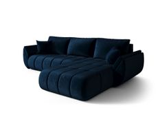 Canapé d'angle TOKYO PREMIUM Droite en velours bleu foncé avec fonction couchage