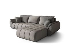 Canapé d'angle TOKYO PREMIUM Droite en velours gris clair avec fonction couchage