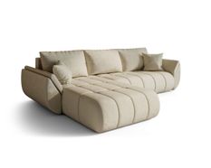 Canapé d'angle TOKYO PREMIUM Gauche en velours beige avec fonction couchage